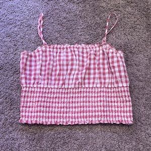 American Eagle pink checkered crop top size medium